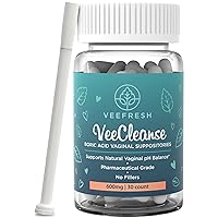 VeeFresh - VeeCleanse Boric Acid Vaginal Suppositories + Suppository Applicator - Vaginal pH Balance Suppositories - Vaginal Odor Control - Feel Fresh, Feminine and Confident