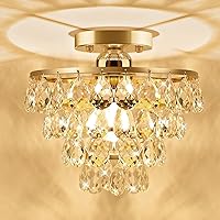 Modern Crystal Ceiling Light - Gold Semi Flush Mount Ceiling Light Small Chandelier with E26 Base Farmhouse Ceiling Lighting Fixture for Bedroom Bathroom Closet Living Room Hallway Entryway Kitchen