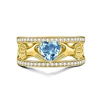 10K 14K 18K Gold Gemstone Claddagh Irish Rings Claddagh Engagement Rings with Side 0.46cttw Moissanite Claddagh Anniversary Wedding Promise Ring for Women