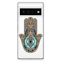 PadPadStore Hamsa Hand Phone Case Compatible with Google Pixel 6 Pro Clear Flexible Silicone Mandala Cover Shockproof Protector Bumper