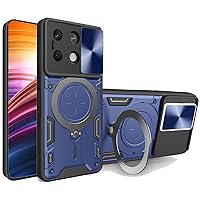 Ysnzaq Armor Case for Xiaomi Redmi Note 13 5G (Not 4G), Lens Sliding Phone Cover with Magnetic Coil Bracket for Xiaomi Redmi Note 13 5G CQ Navy