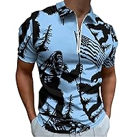 Funny Bigfoot USA Flag Men’s Polo Shirt Slim Fit Golf Shirts Casual Short Sleeve Work T Shirts