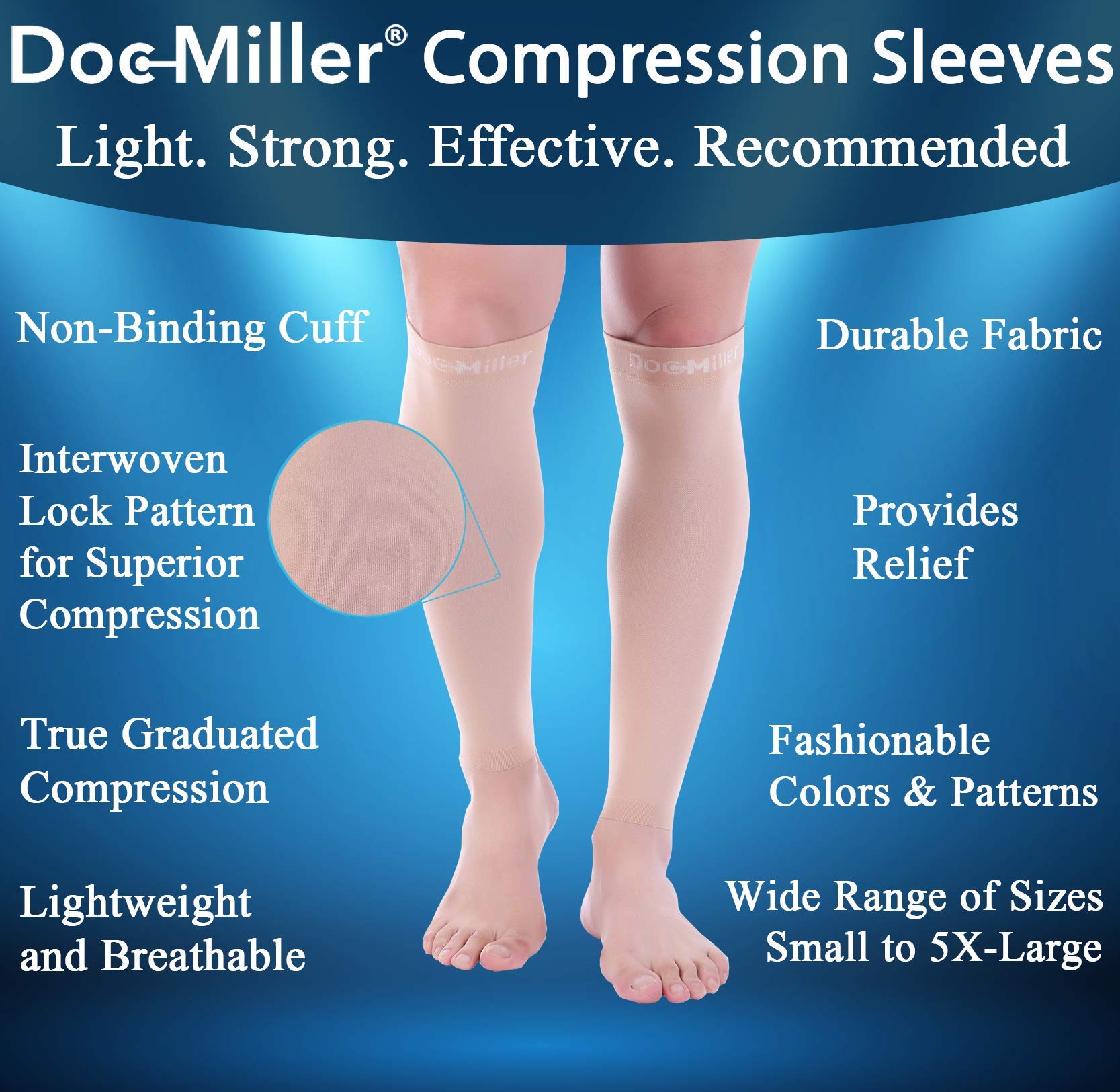 Doc Miller Calf Compression Sleeve Women and Men- 20-30 mmHg - 2 Pairs Calf Sleeve for Surgery Recovery Maternity Shin Splints Varicose Veins and Calf Injuries - XX-Large Size - Skin Nude Color