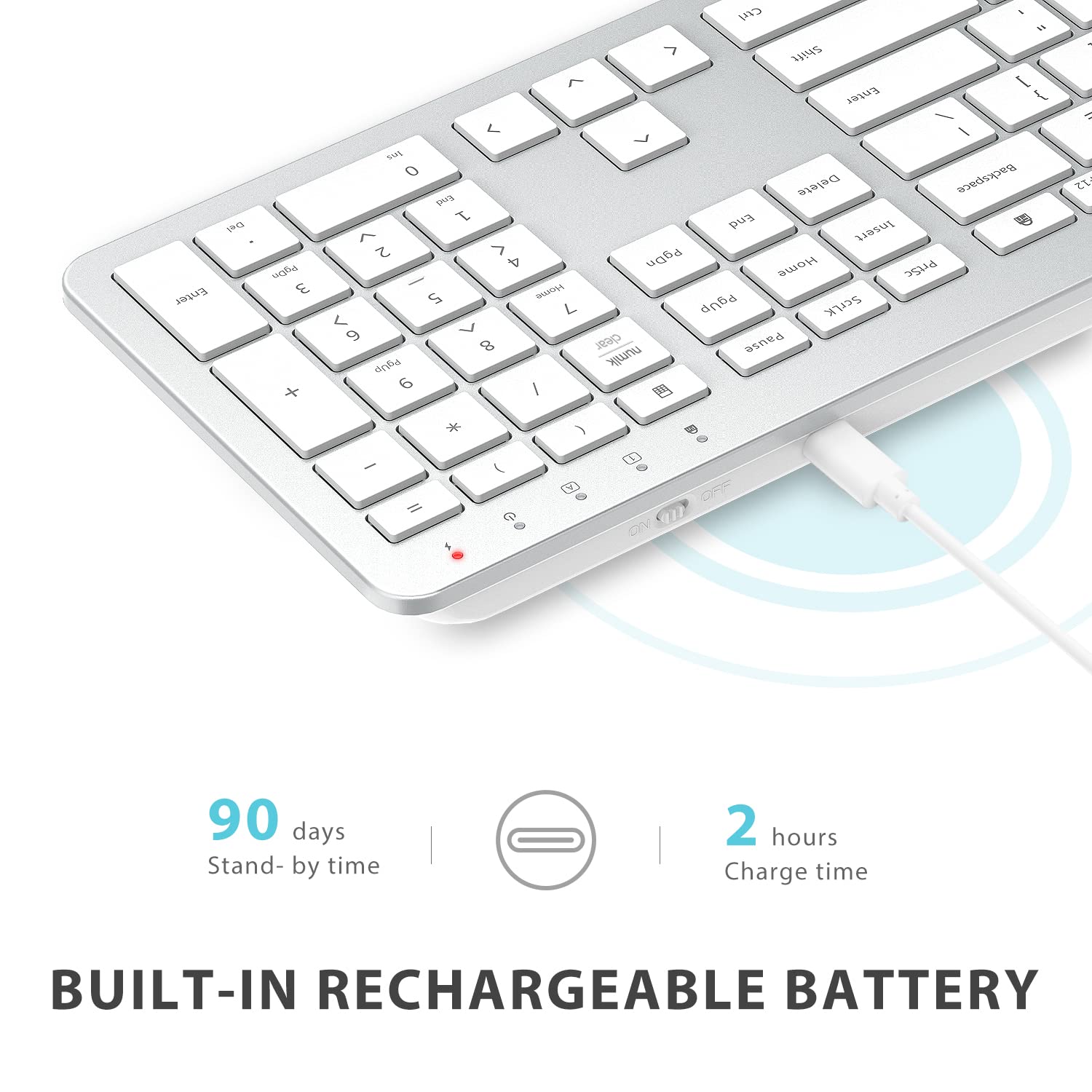 iClever GK08 Wireless Keyboard and Mouse - Rechargeable, Ergonomic, Quiet, Full Size Design with Number Pad, 2.4G Stable Connection Slim Mac Keyboard and Mouse for Windows Mac OS Computer