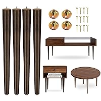 Yes4All Round Brown Wood Table Legs 16 Inches - Mid Century Replacement Feet for Coffee Table, End Table - Stable Rubber Wood Parts for Nightstand with Glides, Walnut, Set of 4