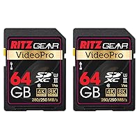 Video Pro SD Card UHS-II 64GB SDXC Memory Card 2-Pack U3 V90 A1, Extreme Performance Professional Sd-Card (R 280mb/s 250mb/s W) for Advanced DSLR,Well-Suited for Video, Including 4K,8K, 3D, Full HD