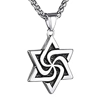GOLDCHIC JEWELRY David Star Necklace for Men, Stainless Steel Cross Pendant Jewish Israel Jewellery with Water Wave Chain