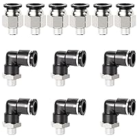 TAILONZ PNEUMATIC Elbow and Straight Combination 1/2 Inch Tube OD x 1/4 Inch NPT Thread Push to Connect Fittings PC-1/2-N2+PL-1/2-N2(Pack of 12)