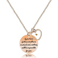 Stainless Steel Round Disc Pendant Christian Faith Mustard Seed Bible Scripture Lettering Necklace Religious Gift