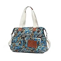 Malirona Women's Floral Canvas Messenger Bag Multi Pockets Shoulder Handbag Large Hobo Crossbody Fashion Top Handle Satchel