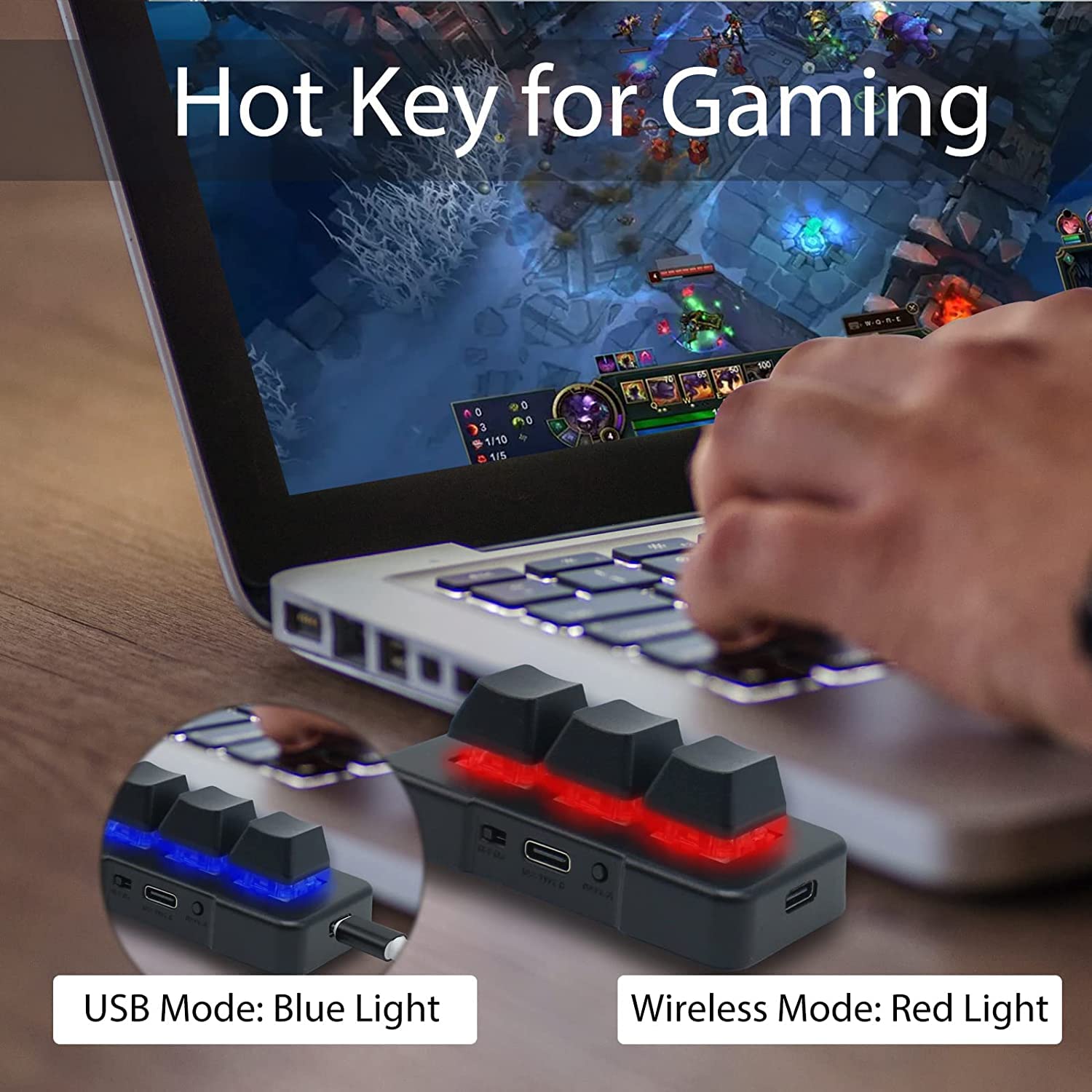PCsensor 3-Key Mini Keypad Wireless USB 2 in 1 Mechanical Gaming Keyboard Hot Key Customized Program with RGB Led for Gaming OSU Office Work