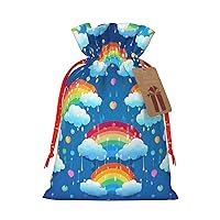 BTCOWZRV Rainbow Clouds Raindrop Christmas Gift Bag with Drawstring Christmas Wrapping Bags Xmas Gift Bags Sack Bags Xmas Package Storage Bag Wrapping Sacks Pouches Xmas Party Holiday Gift Bags