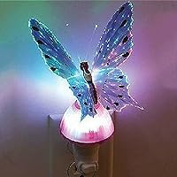 Kids Night Light,Fiber Optic Butterfly Plug LED Color Change Night Light Decor Lamp Gift Toy (Purple)