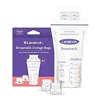 Lansinoh Breastmilk Storage Bags, 50 Count with 2 Pump Adapters, Easy to Use Breast Milk Storage Bags for Feeding, Presterilized, Hygienically Doubled-Sealed for Refrigeration and Freezing, 6 Ounce