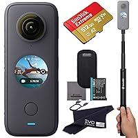 Insta360 ONE X2 360 Camera with Touchscreen - 5.7K30 360 Video, Front Steady Cam Mode, 18MP 360 Photo + InstaPano | Bundle Includes Invisible Selfie Stick (120cm) & 128GB Memory Card (3 Items)