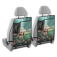 Pretty Mermaid Girl Flowers Kick Mats Back Seat Protector Waterproof Car Back Seat Cover for Kids Backseat Organizer with Pocket for Vehicles Dirt & Mud Protection, 2 Pack, Car Accessories