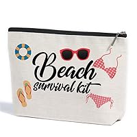 Beach Survival Kit Beach Bag Travel Makeup Bag with Zipper Pouch Purse Toiletry Bag with 5 Stickers Accessories Organizer Pockets Waterproof Coating for Swim Pool Gym Hiking Picnic