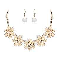 Ever Faith Flower Statement Jewelry Set, Resin 5 Flower Choker Necklace Earrings Set Summer Beach Vacation Jewelry