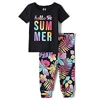 The Children's Place Baby Girls' Short Sleeve Top and Pants 2 Piece Pajama Sets