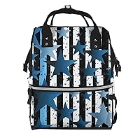 Blue Black White Stripes and Stars Print Diaper Bag Multifunction Laptop Backpack Travel Daypacks Large Nappy Bag
