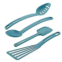 Rachael Ray Cucina Nylon Nonstick Utensils/Fish Turner, Spatula, Solid and Slotted Spoons, 4 Piece, Agave Blue