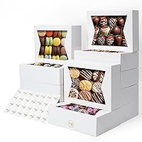 24pcs Bakery Boxes 8-In with Windows, Cookie Boxes White for Chocolate Covered Strawberries, Treats, Donuts, Cupcakes, and Candy Gift Giving 8x6x2.5 Inch