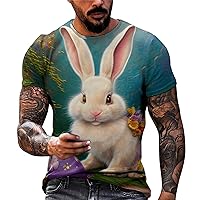 Easter Hawaiian Shirts for Men Bunny Eggs Graphic Printed Casual Short Sleeve Button Down Shirts Summer Beach Tops