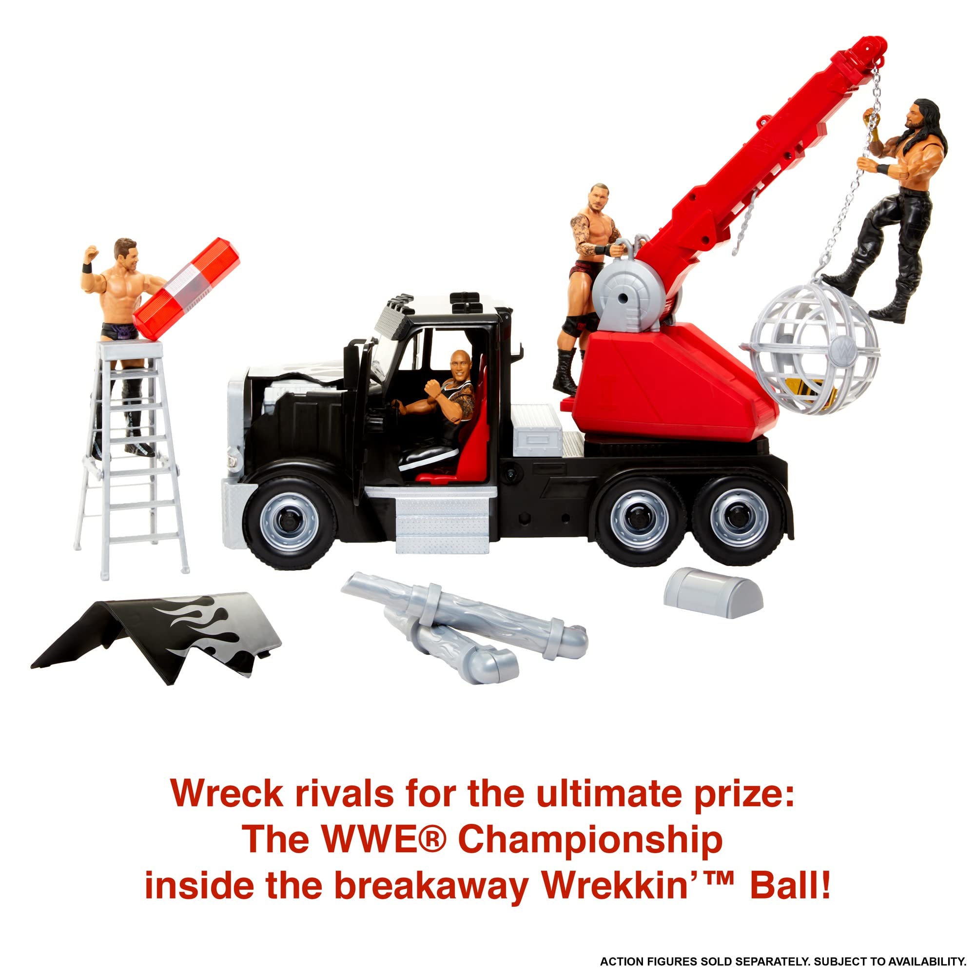 Mattel Rampage Rig Wrekkin Vehicle Breakaway Truck with Breakaway Wrekkin Ball, Championship, & Accessories, for 6-Inch Action Figure