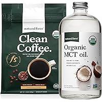 Natural Force Organic Dark Roast Clean Coffee + Organic MCT Oil Bundle – 100% Pure Coconut MCTs & Mold & Mycotoxin Free Coffee – Non-GMO, Keto, Paleo, and Vegan - 12 Oz and 32 Oz
