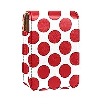 Polka Dots Red White Lipstick Case with Mirror for Purse Portable Mini Makeup Bag Travel Cosmetic Pouch Leather Lipstick Case Holder fits 3 Lipstick Lip Gloss