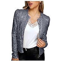 Fashion Sequin Jacket Women's Casual Party Elegant Sparkle Long Sleeve Jackets Glitter Front Zip Blazer Bomber Jacket