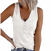 Women's vest, button vest solid color V-neck sleeveless top（4X-Large, 4x-l, White）