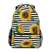 ALAZA Striped Sunflowers Floral Backpack Purse for Women Girls Kids Student Laptop iPad Tablet Travel School Bag with Multiple Pockets