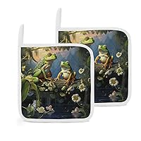 Pot Holders Set of 2 Heat Resistant Hot Pads Waterproof Thicken Kitchen Potholder Many Frogs Sing on The Branches Oven Hot Pad Washable Pot Holder for Cooking Baking Microwave BBQ