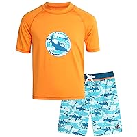 Big Chill Boys' Rash Guard Set - 2 Piece UPF 50+ Sun Protection Swim Shirt and Bathing Suit (4-14)