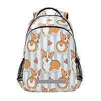Corgi Dogs and Hearts Backpacks Travel Laptop Daypack School Book Bag for Men Women Teens Kids