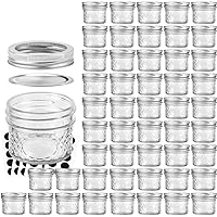 Mason Jars Canning Jars, 4 OZ Jelly Jars With Regular Lids and Bands, Ideal for Jam, Honey, Wedding Favors, Shower Favors, DIY Spice Jars, 50 PACK
