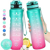 ZOMAKE 32oz Motivational Water Bottle with Times to Drink,Time Marker & Removable Strainer,Fast Flow,Leakproof Tritan BPA Free Non-Toxic Water Jug for Fitness,Gym,Sports
