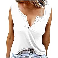 Summer Basic Ring Hole V Neck Tank Top Women Casual Sleeveless T-Shirts Loose Fit Solid Color Pullover for Going Out
