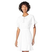 Michael Kors Lace-Up Lace Ruffle Mini Dress White SM