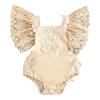 ACSUSS Baby Girl Lace Flutter Sleeve Bodysuit One-Piece Press Button Crotch Romper
