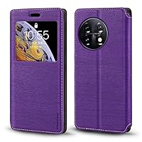 for Oneplus 11 5G Case, Wood Grain Leather Case with Card Holder and Window, Magnetic Flip Cover for Oneplus 11 Global (6.7”) Purple