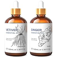 HIQILI Vetiver Essential Oil and Ginger Essential Oil, 100% Pure Natural for Diffuser - 3.38 Fl Oz