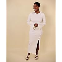 The Drop Women's Ivory Rib Knit Open Back Maxi Dress by @highlowluxxe