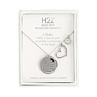 Pavilion - Mother Engraved Coin Necklace with Heart Charm and Crystal Pendant, Custom Mom Necklace, Mom Jewelry, Mom Birthday Necklace, 1 Count, Silver/Crystal, 16 inches - 20.5 inches