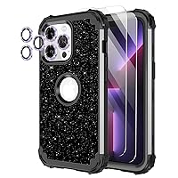 LONTECT for iPhone 13 Pro Max Case Glitter Sparkly Bling 3 in 1 Shockproof Heavy Duty Full Body Sturdy Protective Case for Apple iPhone 13 Pro Max with 2 Screen Protector+Camera Protector,Black