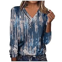 Fall Tops for Women V Neck Long Sleeve Shirt Floral Button Collar Tops Loose Sexy Blouse Daily Fashion Clothes