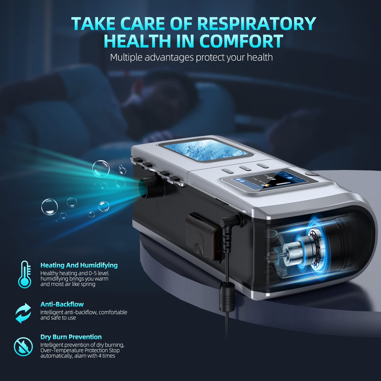 Portable Auto CPAP Machine for Sleep Apnea CPAP Machine with Humidifier Sleep Monitoring Machine for Home