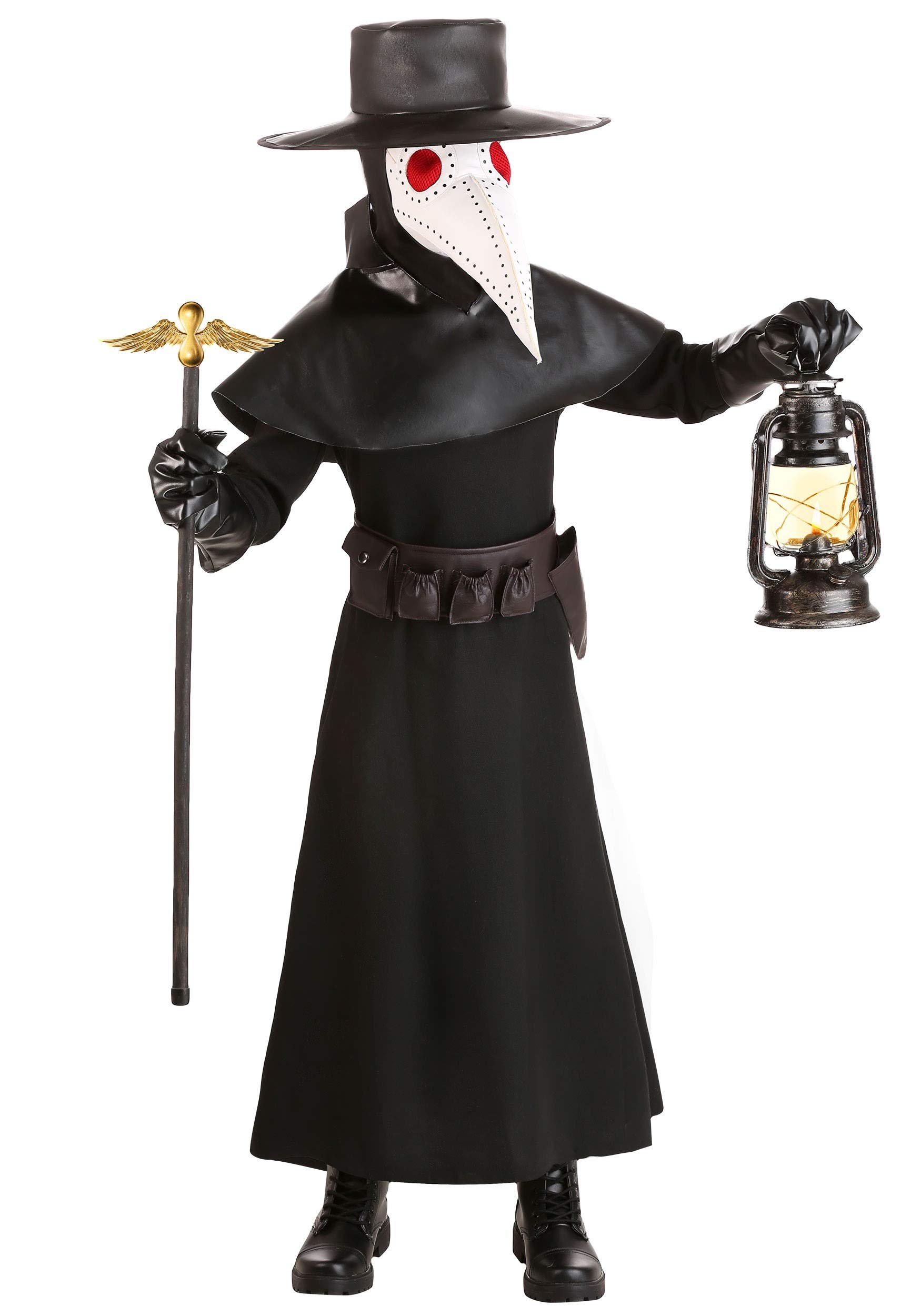 Kids Black Plague Doctor Costume, Scary Masked 16th Century Bubonic Physician Halloween Outfit