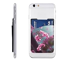 Small Pink Flowers Printed Phone Card Holder,Leather Phone Card Holder,Adhesive Stick On Credit Card Pocket For Smartphones